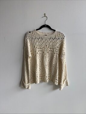 Free People Cream Open-Knit Crochet Top